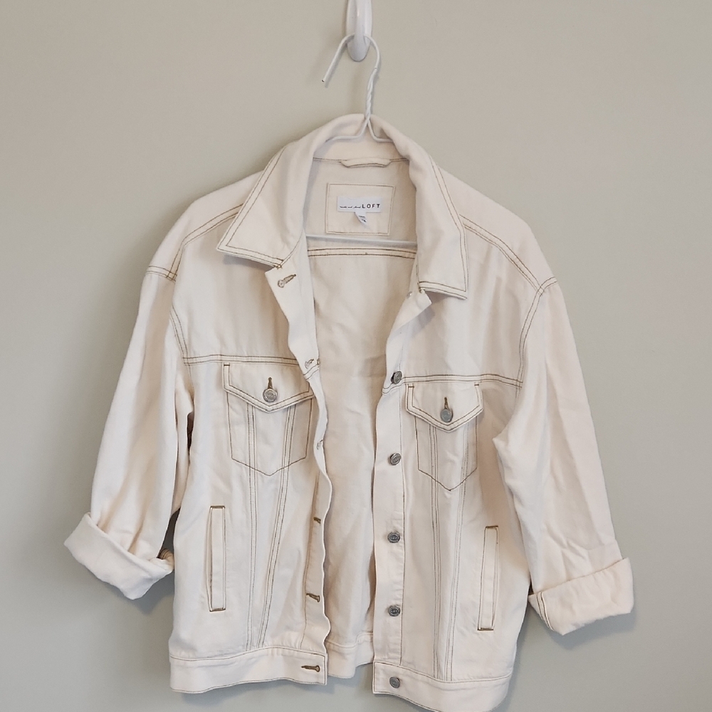 LOFT Oversized Cream Denim Jacket